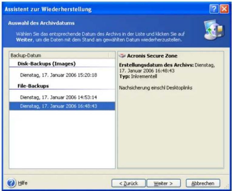 ACRONIS True Image 9.1 Server - Wiederherstellung von Dateien und Verzeichnissen aus Datenarchiven - 3