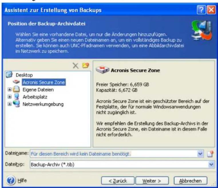 ACRONIS True Image 9.1 Server - Archive in der Acronis Secure Zone ablegen - 1