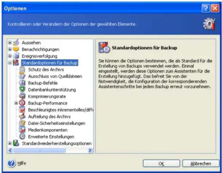 ACRONIS True Image 9.1 Server - Einstellung von Backup-Optionen - 1