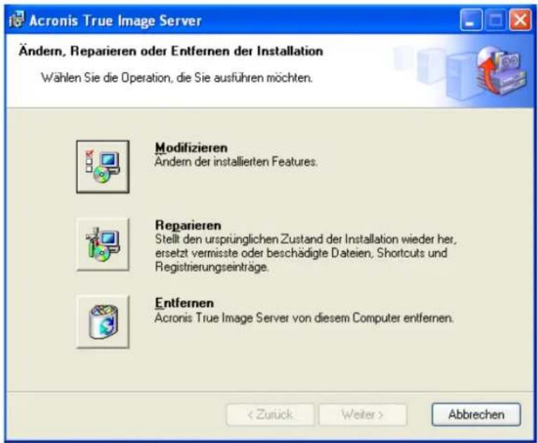ACRONIS True Image 9.1 Server - Modifizieren, Reparieren oder Entfernen - 1