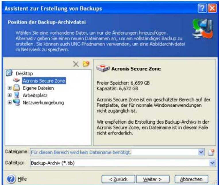 ACRONIS True Image 9.0 Home - Archive in der Acronis Secure Zone ablegen - 1