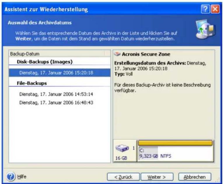 ACRONIS True Image 9.0 Home - Wiederherstellen aus Abbildarchiven - 2