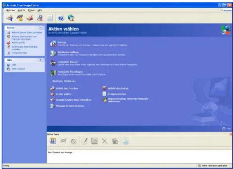 ACRONIS True Image 9.0 Home - Die Aktionen im Programmhauptfenster - 1