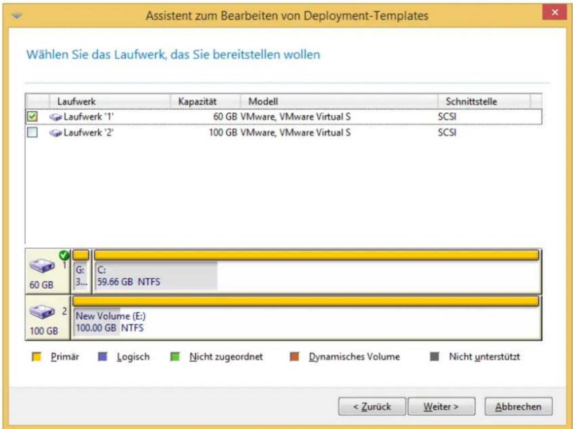 ACRONIS Snap Deploy 5 Update 2 - Auswahl eines Laufwerks oder Volumes - 1