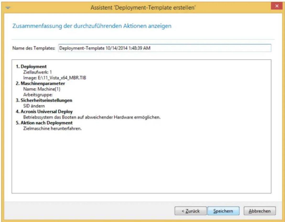 ACRONIS Snap Deploy 5 Update 2 - Fenster 'Zusammenfassung' - 1
