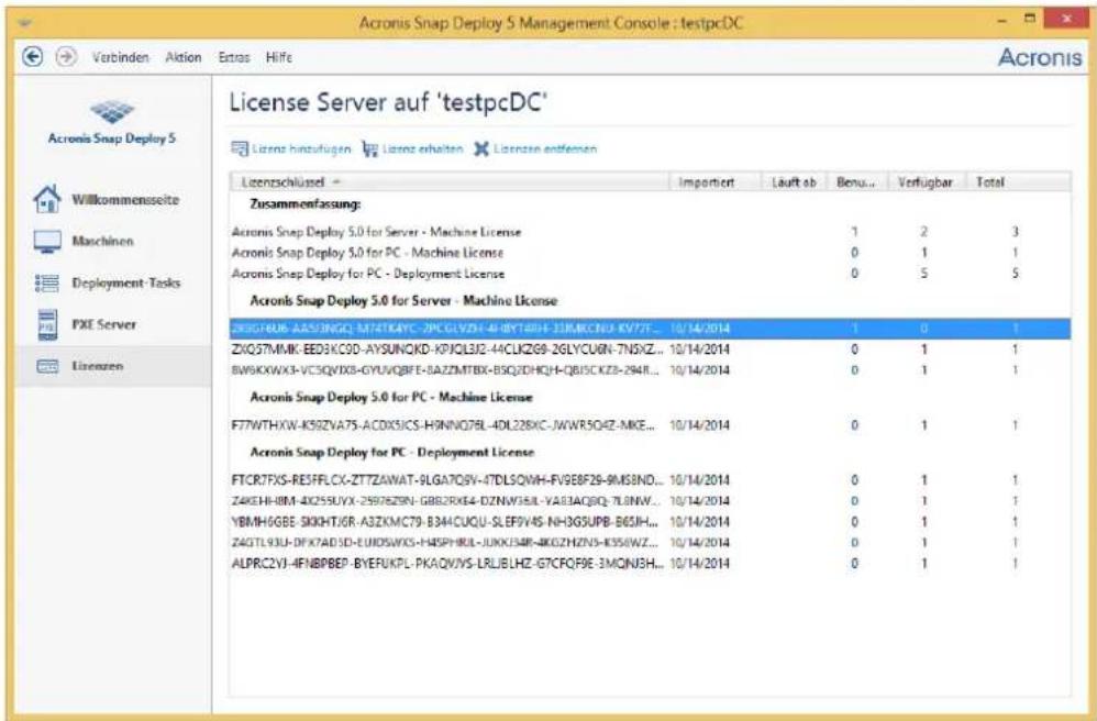ACRONIS Snap Deploy 5 Update 2 - Hinzufügen eines oder mehrerer Lizenzschlüssel zum License Server - 1
