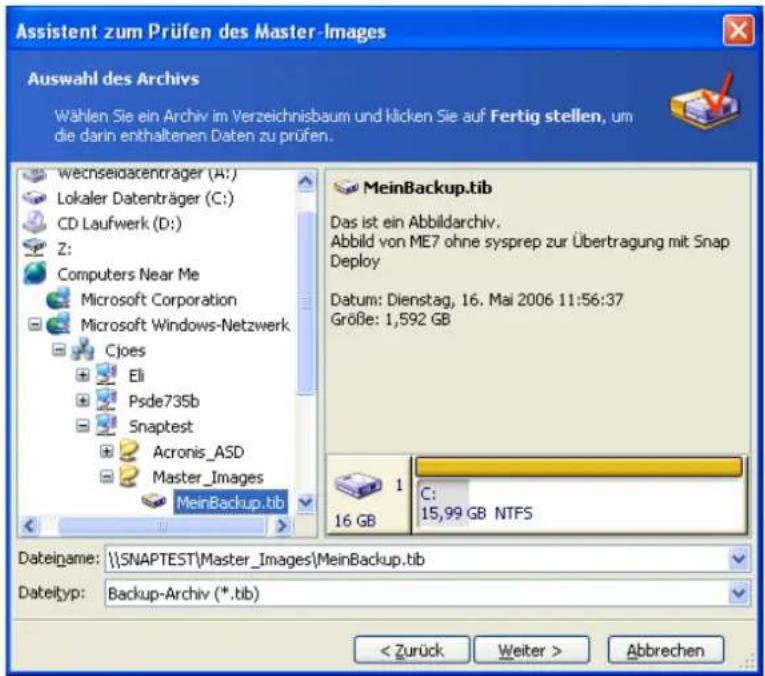 ACRONIS Snap Deploy 2 - Master-Image prüfen - 1