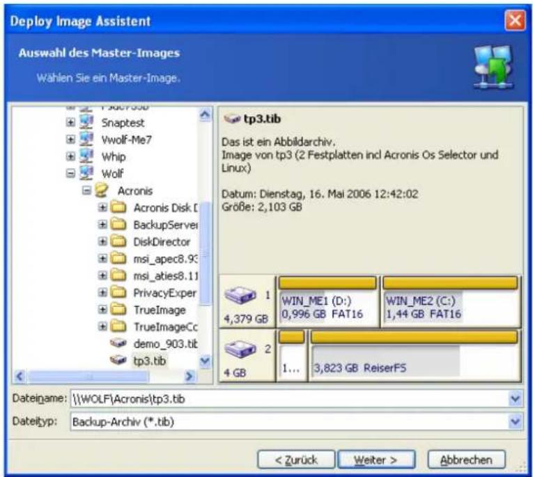 ACRONIS Snap Deploy 2 - Auswahl des Master-Images - 1