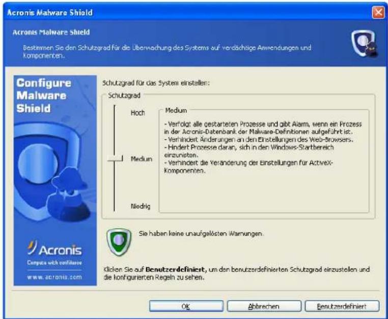 ACRONIS Power Utilities 2006 - Malware Shield konfigurieren - 1