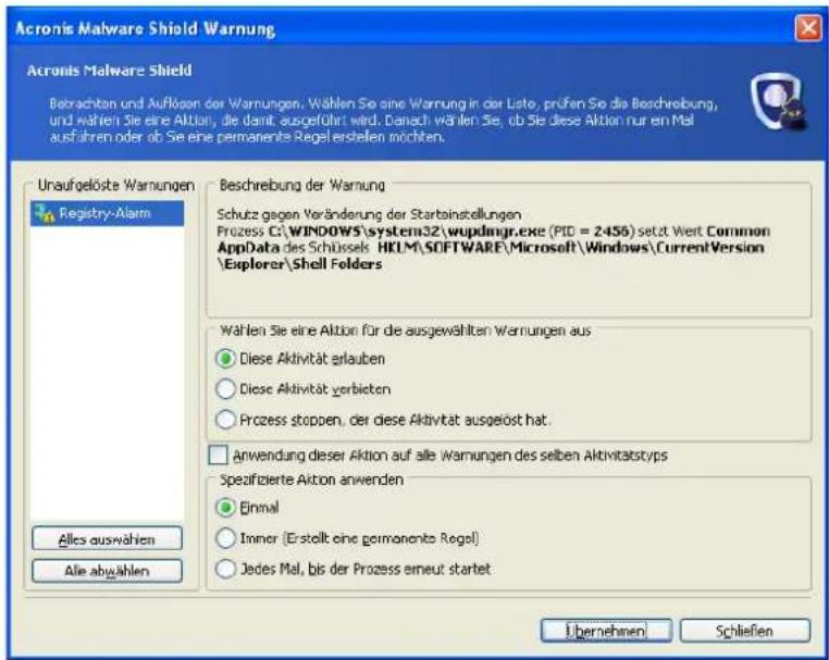 ACRONIS Power Utilities 2006 - Das Alarmfenster - 1