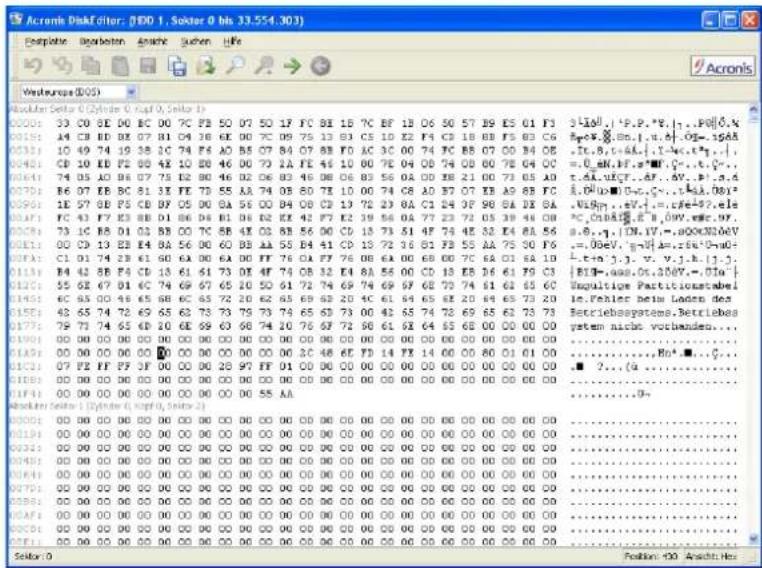 ACRONIS Power Utilities 2006 - Ansicht als Hex-Dump - 1