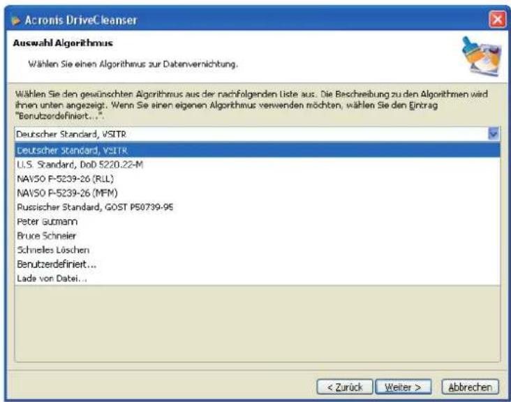 ACRONIS DriveCleanser - Anwendung vordefinierter Löschmethoden - 1