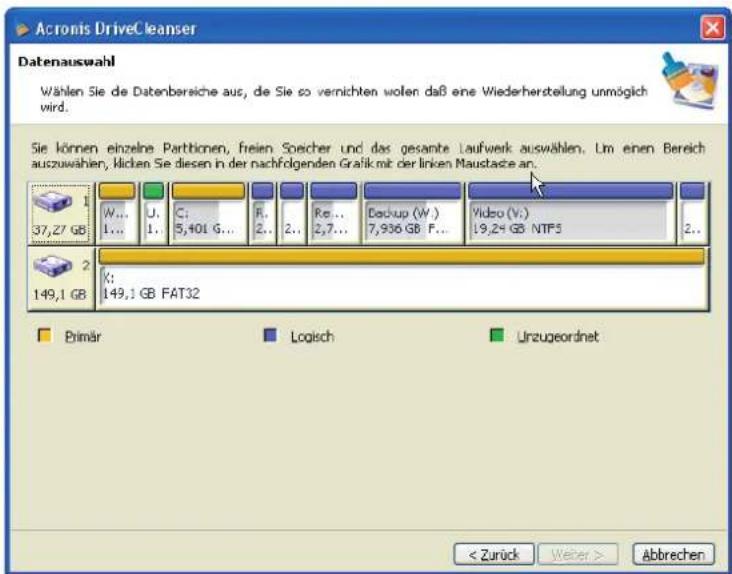 ACRONIS DriveCleanser - Auswahl der Datenträger - 1
