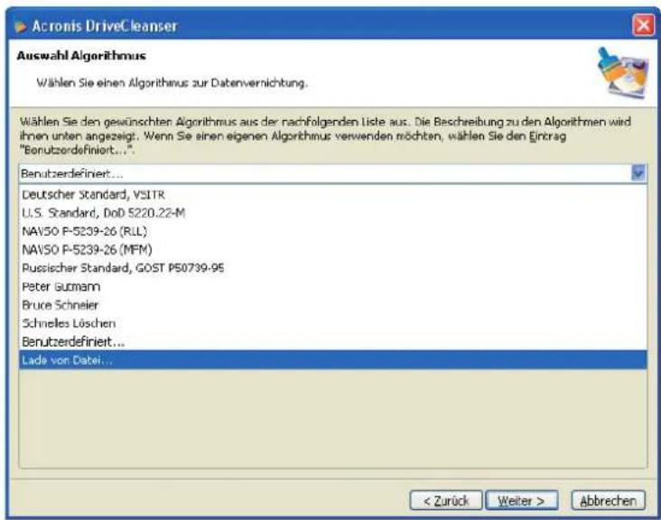 ACRONIS DriveCleanser - Gespeicherten Algorithmus laden - 1