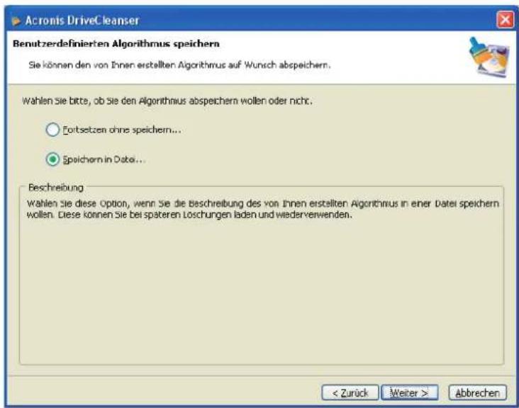 ACRONIS DriveCleanser - Benutzerdefinierten Algorithmus speichern - 2