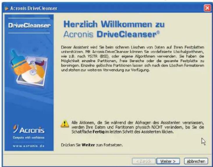 ACRONIS DriveCleanser - Kapitel 3 Löschen von Festplatten - 1