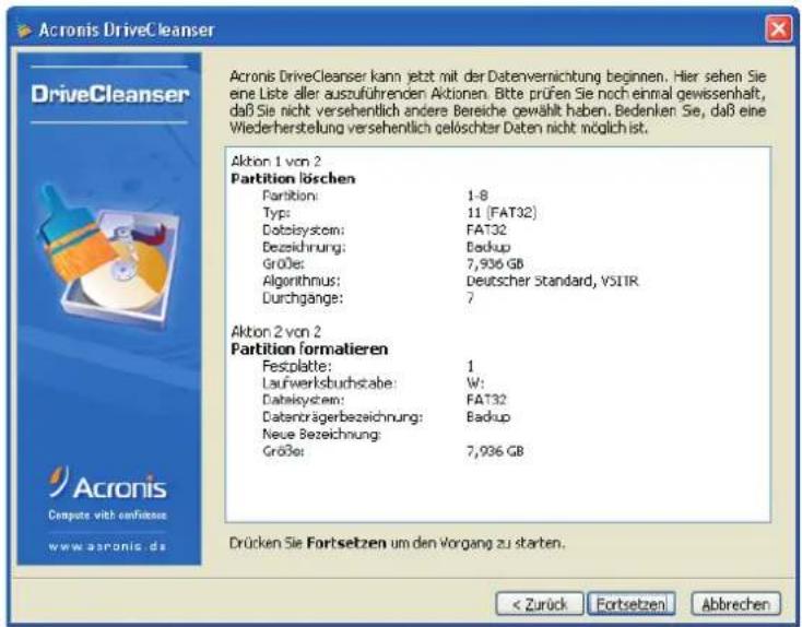 ACRONIS DriveCleanser - Anwendung vordefinierter Löschmethoden - 2