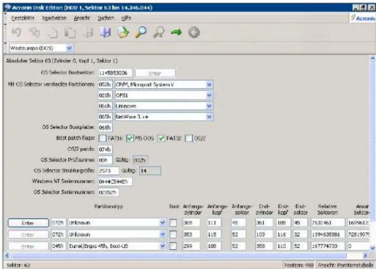 ACRONIS Disk Director suite 9 - Ansicht Partitionstabelle - 1