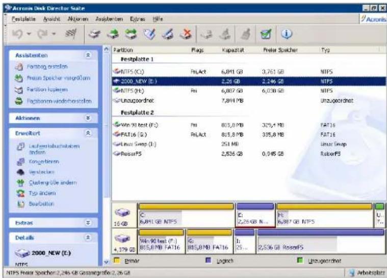 ACRONIS Disk Director suite 9 - Das Programmhauptfenster - 1