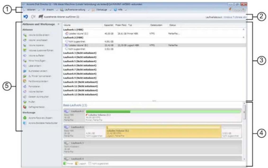 ACRONIS Disk Director 11 Home Update 2 - Das Hauptfenster von Acronis Disk Director - 1