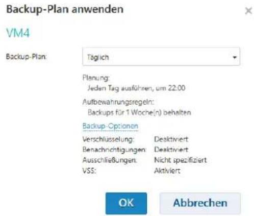 ACRONIS Backup Service for vCloud Update 3 - Klicken Sie auf Backup-Plan anwenden. - 2