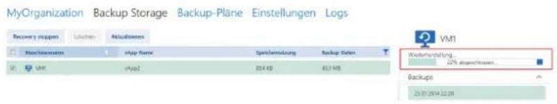 ACRONIS Backup Service for vCloud Update 3 - Den Recovery-Fortschritt überwachen - 1