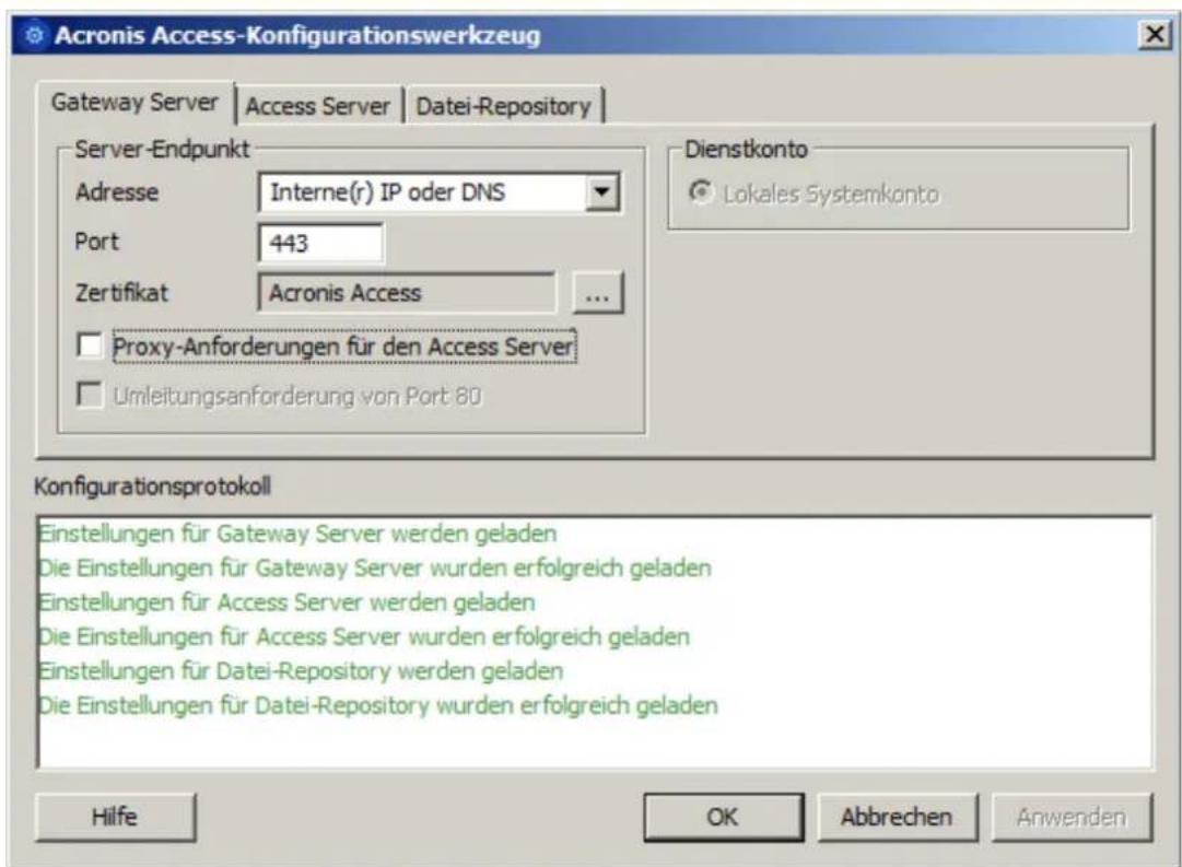ACRONIS Access (Administrator) - Gehen Sie auf den beiden Servern, die als Access und Gateway Server fungieren, wie folgt vor: - 2