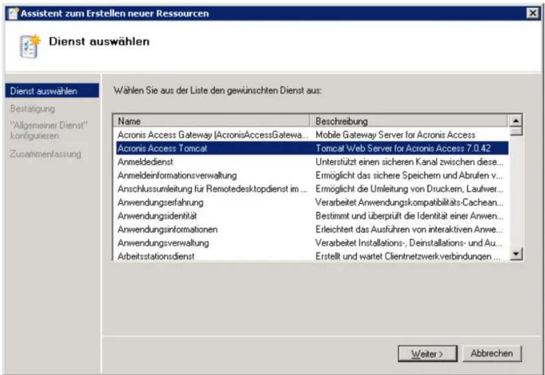 ACRONIS Access (Administrator) - Alle erforderlichen Dienste der Acronis Access Dienstgruppe hinzufügen - 2