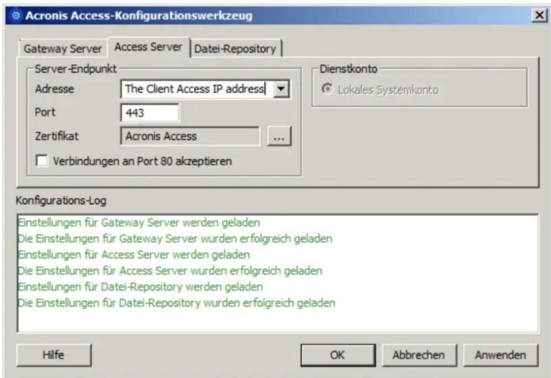 ACRONIS Access (Administrator) - Verwenden des Konfigurationswerkzeugs auf dem zweiten Knoten - 2