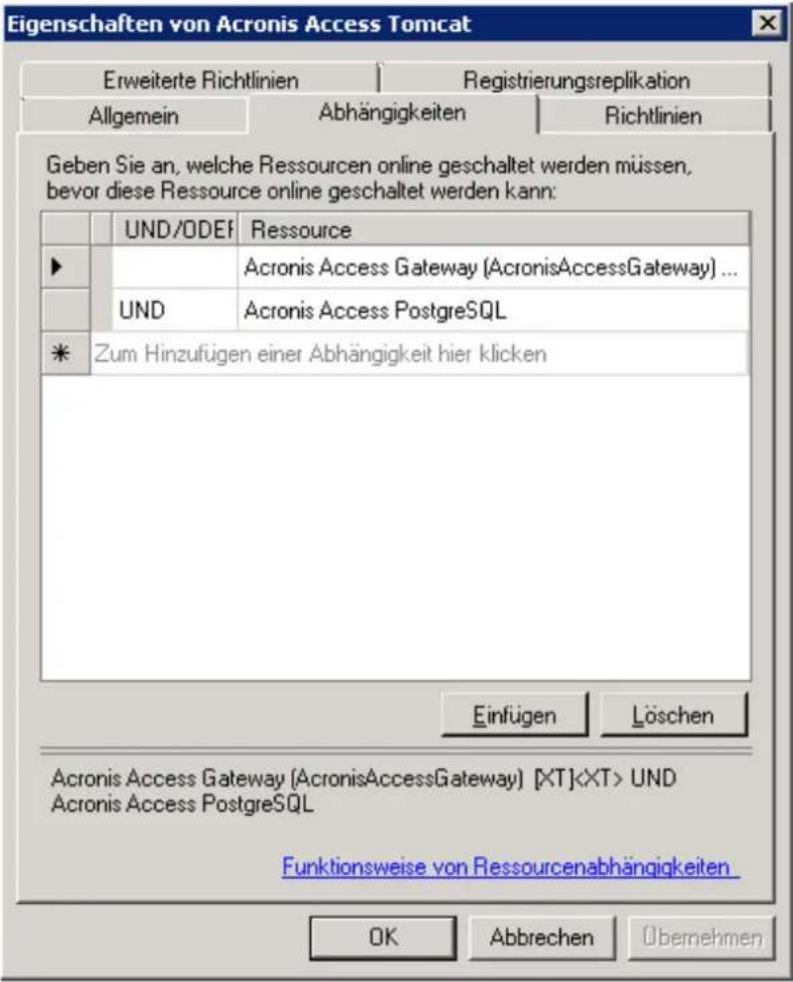 ACRONIS Access (Administrator) - Führen Sie für den Acronis Access Tomcat-Dienst Folgendes aus: - 1