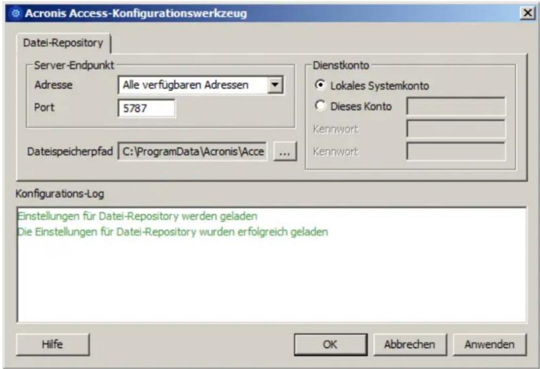 ACRONIS Access (Administrator) - Gehen Sie auf dem Server, der die PostgreSQL-Datenbank und das Datei-Repository hostet, wie folgt vor: - 1