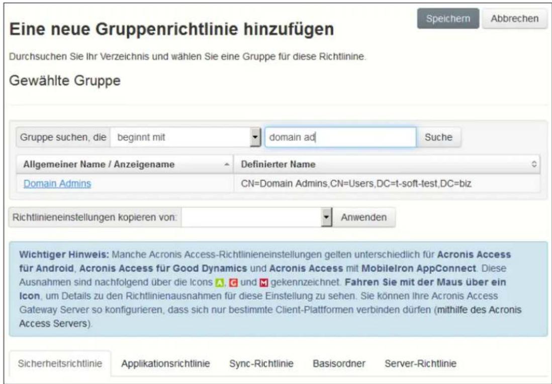 ACRONIS Access (Administrator) - Eine neue Richtlinie hinzufügen - 1