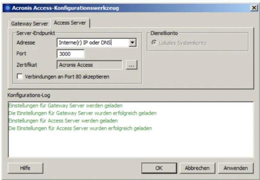 ACRONIS Access (Administrator) - Gehen Sie auf den beiden Servern, die als Access und Gateway Server fungieren, wie folgt vor: - 1