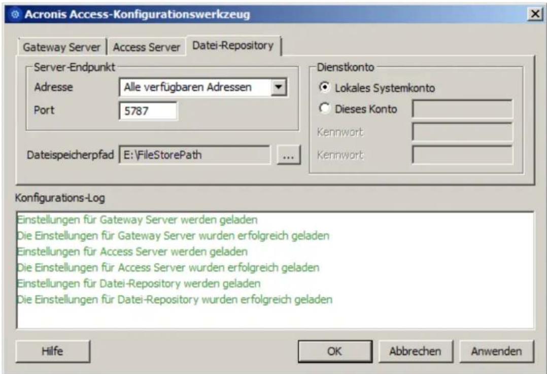 ACRONIS Access (Administrator) - Dienstgruppe online schalten und Konfigurationswerkzeug verwenden - 3