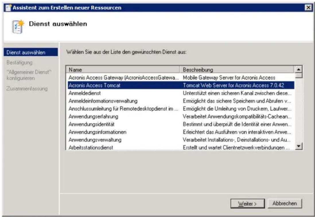 ACRONIS Access (Administrator) - Wählen Sie Allgemeiner Dienst aus. - 2