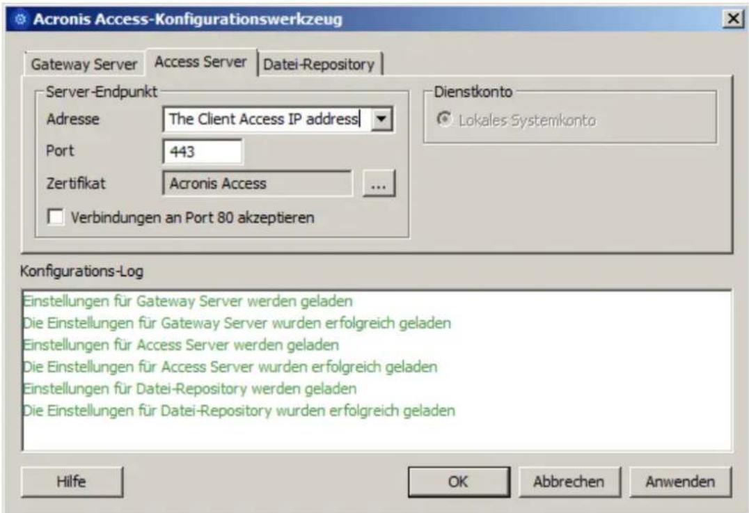 ACRONIS Access (Administrator) - Dienstgruppe online schalten und Konfigurationswerkzeug verwenden - 2