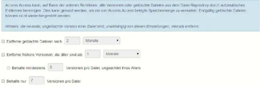 ACRONIS Access (Administrator) - Dateibereinigungsrichtlinien - 1