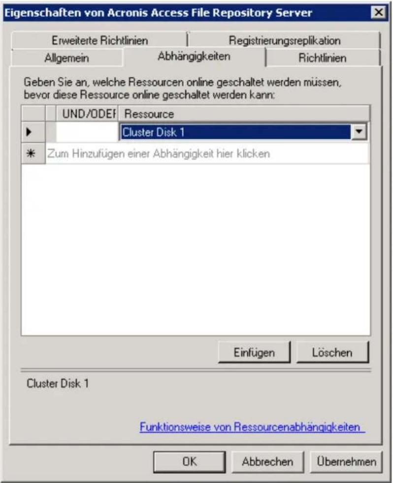 ACRONIS Access (Administrator) - Abhängigkeiten konfigurieren - 1