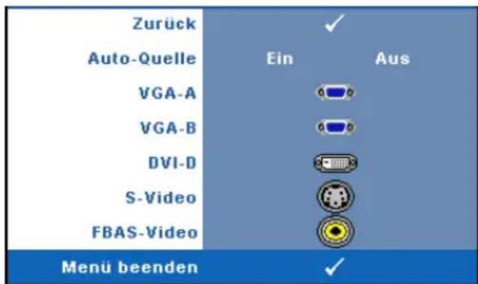 Zurück Auto-Quelle VGA-A VGA-B DVI-D S-Video FBAS-Video Ein Aus Menü beenden