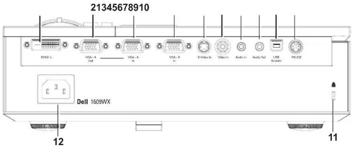 21345678910 DVHD In VGA - A Out VGA - A In VGA - B In S-Video In Video In Audio In Audio Out USB Bluetooth RS-232 Dell 1609WX 12 11