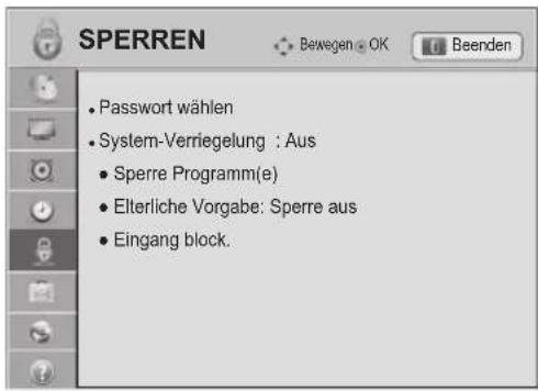 LG 60PZ755S - Einstellungen im Menü SPERREN - 1