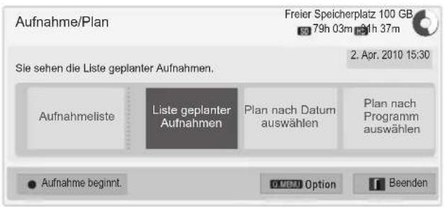 LG 60PZ755S - Liste geplanter Aufnahmen - 1