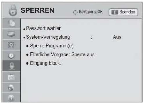 LG 50PZ755S - Einstellungen im Menü SPERREN - 1