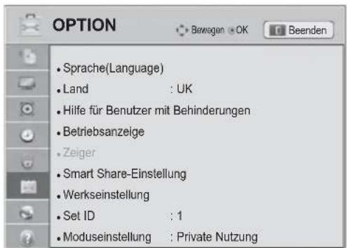 LG 50PZ755S - Einstellungen im Menü OPTION - 1