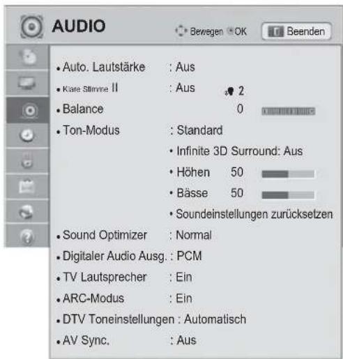 LG 50PZ755S - Einstellungen im Menü AUDIO - 1