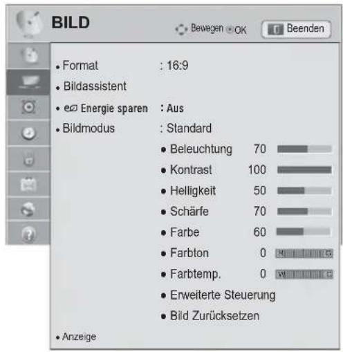 LG 50PZ755S - Einstellungen im Menü BILD - 1