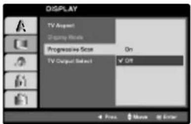 DISPLAY TV Aspect Display Mode Progressive Score On TV Output Select Off Press More Enter