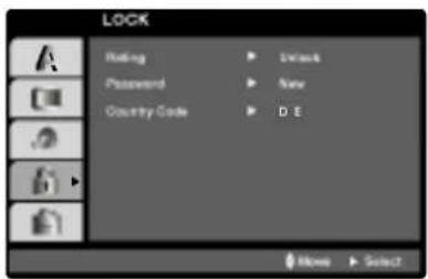 LOCK Rating Password Country Code Unlock New D E None Select