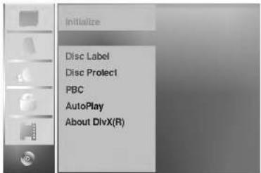 Initialize Disc Label Disc Prolect PBC AutoPlay About DivX(R)