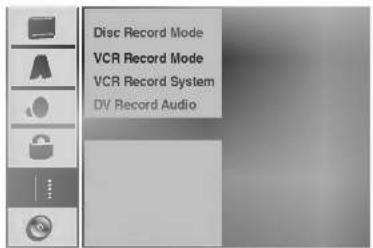 Disc Record Mode VCR Record Mode VCR Record System DV Record Audio